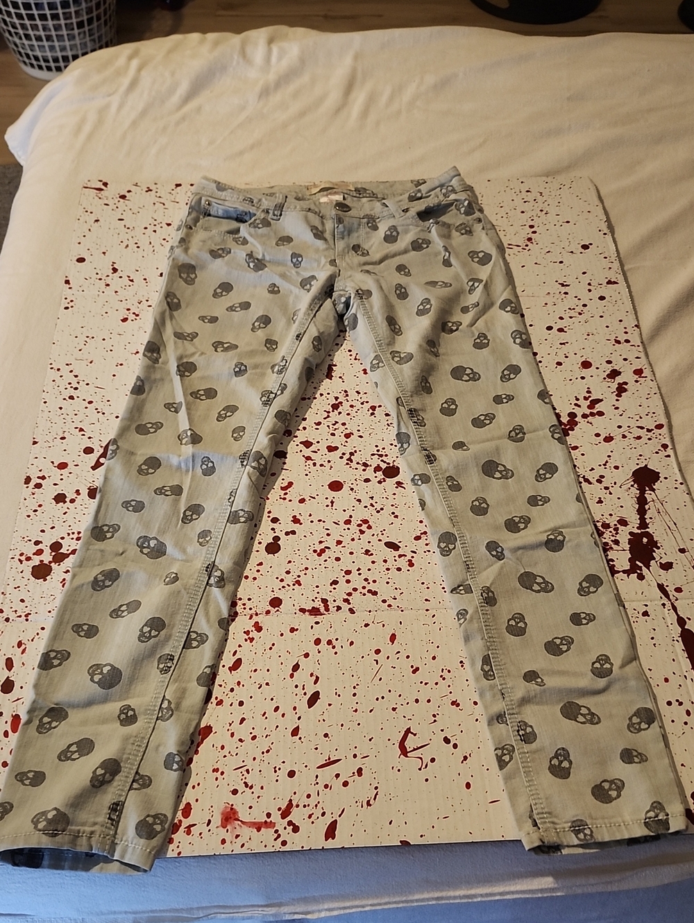 Llight Color, Skull Covered Jeans. Perfect For DIY Upcycling Project